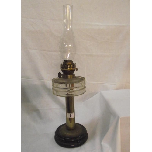 61 - A Victorian oil lamp with faceted glass font COLLECT ONLY