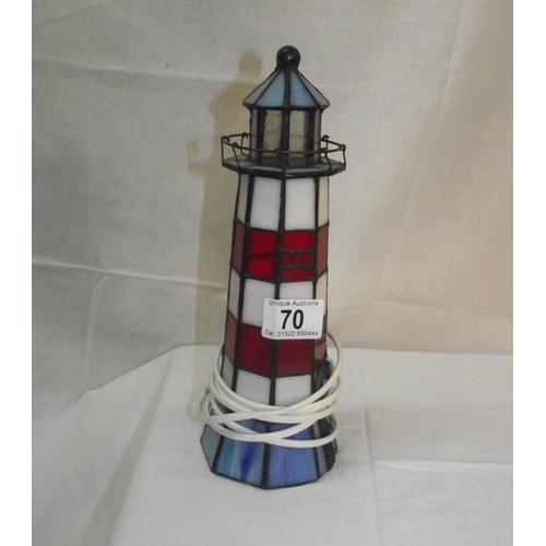 70 - A leaded coloured  glass lighthouse table lamp