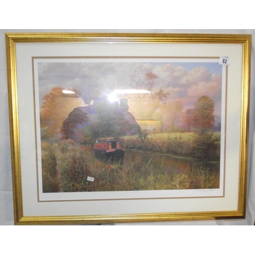 82 - A limited edition print of a narrowboat in the countryside signed W.R.Makinson COLLECT ONLY