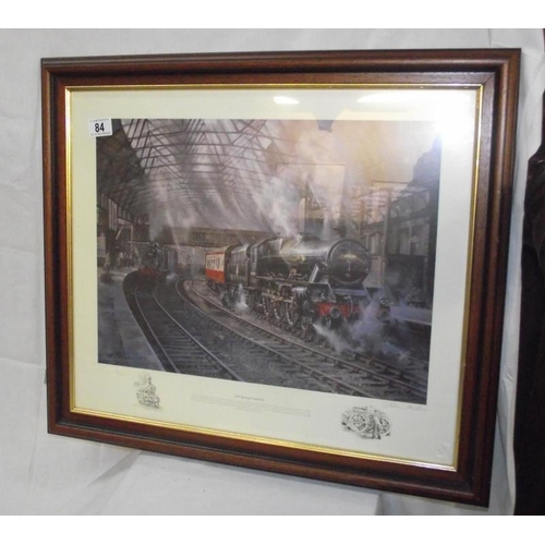 84 - A signed limited edition print 'mid morning depature' steam train in station no 34/500 COLLECT ONLY