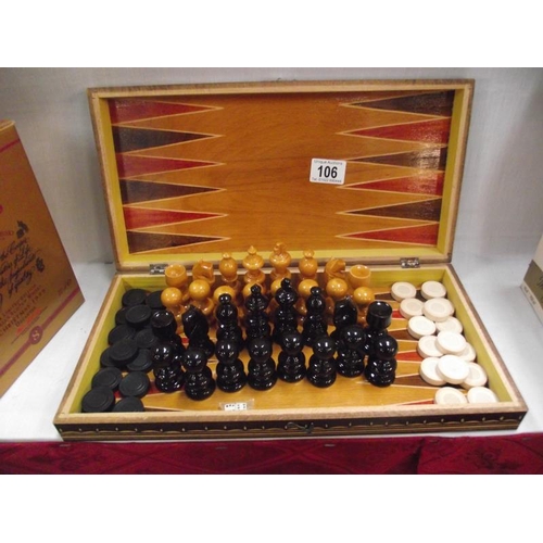 106 - A boxwood chess set with draughts in games box