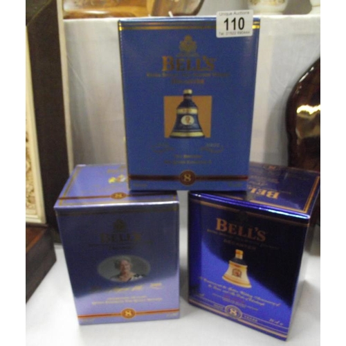 110 - 3 boxed Bells whisky Queen Elizabeth II 75th birthday, Queen mum 100 years old, and Golden wedding o... 