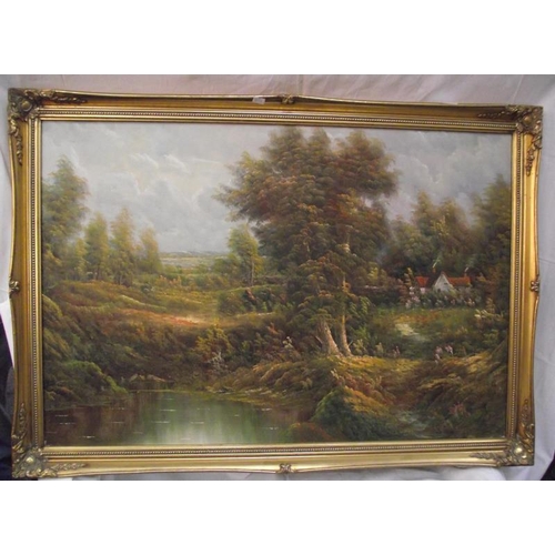 115 - A gilt framed oil on canvas landscape picture 102cm x 72cm COLLECT ONLY