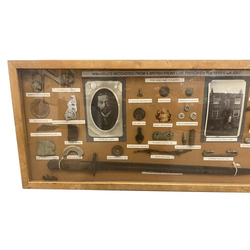 1030C - A framed WW1 display of Relics From a British Line Trench from Ypres Salient  COLLECT ONLY