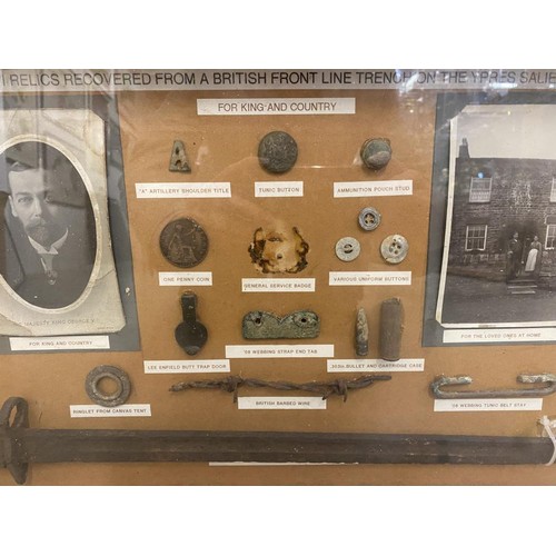 1030C - A framed WW1 display of Relics From a British Line Trench from Ypres Salient  COLLECT ONLY