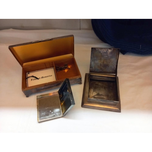 201 - A silver plated cigarette box, old pipes etc