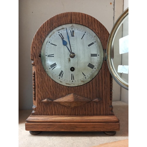 274 - A J.A. Haskell Ipswich oak cased mantle clock with silvered dial COLLECT ONLY