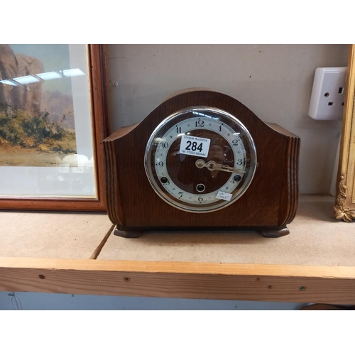 284 - A 1930's oak mantle clock with Westminster chime COLLECT ONLY