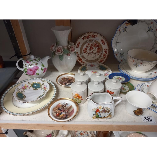 308 - 2 shelves of Antique and Vintage pottery Collect Only