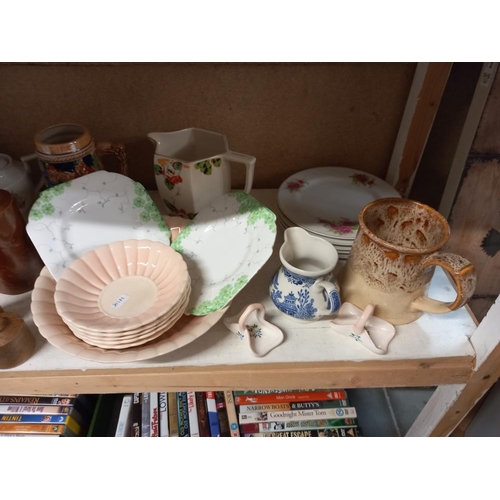 308 - 2 shelves of Antique and Vintage pottery Collect Only