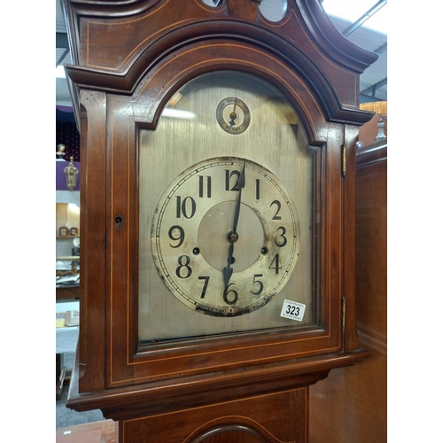 323 - An inlaid mahogany Westminster chime long case clock COLLECT ONLY