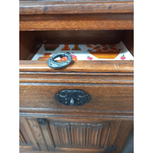 327 - A 1930's oak buffet with lead glazed doors, COLLECT ONLY.