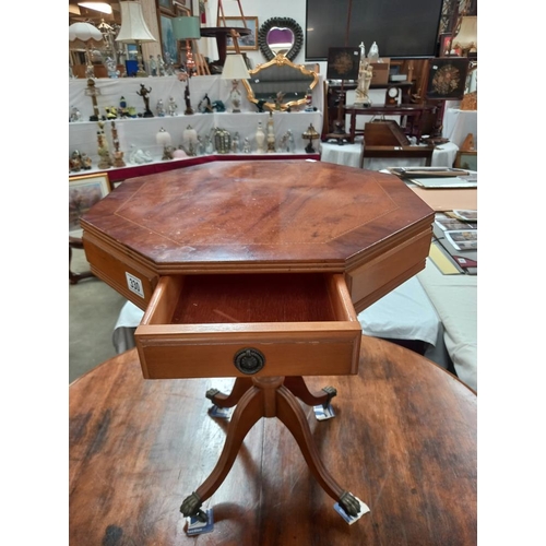 330 - A walnut veneered octagonal two drawer drum table with string inlay, COLLECT ONLY.