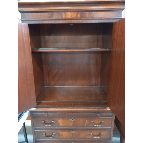 335 - A mahogany drinks cabinet in the style of a Victorian linen press. COLLECT ONLY.