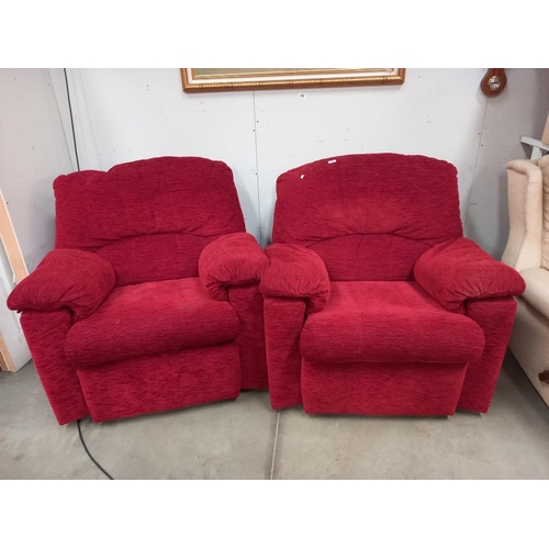 346 - Two large red comfy armchairs, COLLECT ONLY.