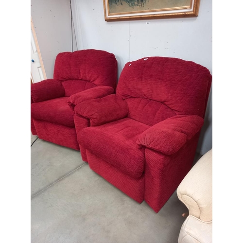 346 - Two large red comfy armchairs, COLLECT ONLY.