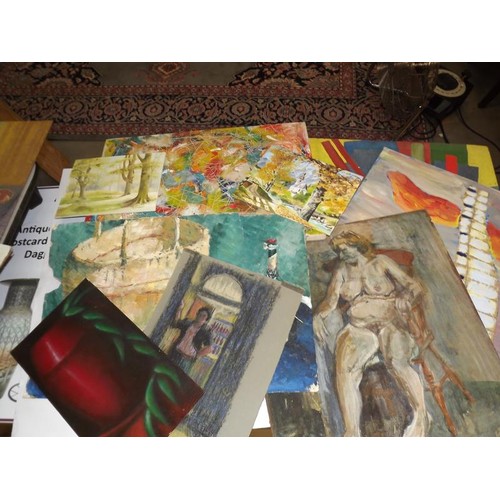 233 - A quantity of art work in deferent media -oils on boards, paper etc. Nudes still life modern etc, Co... 