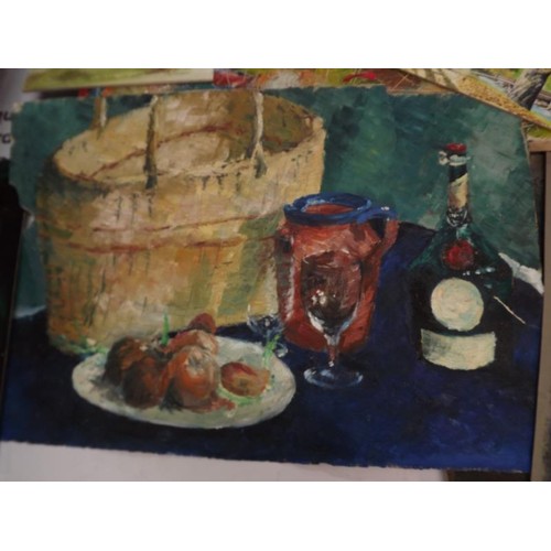 233 - A quantity of art work in deferent media -oils on boards, paper etc. Nudes still life modern etc, Co... 