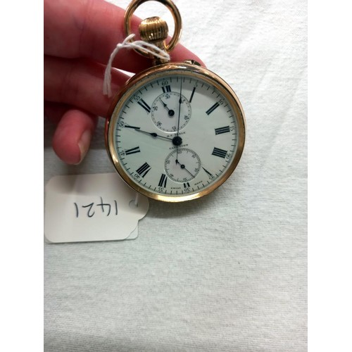 1025 - A gold plated pocket watch marked H F Neale, Cape Town, not working.