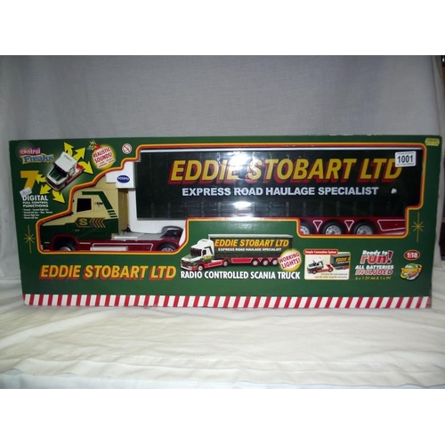 1001 - A boxed control freaks Eddie Stobbart 1/18 scale radio controlled Scania truck, box looks sealed so ... 