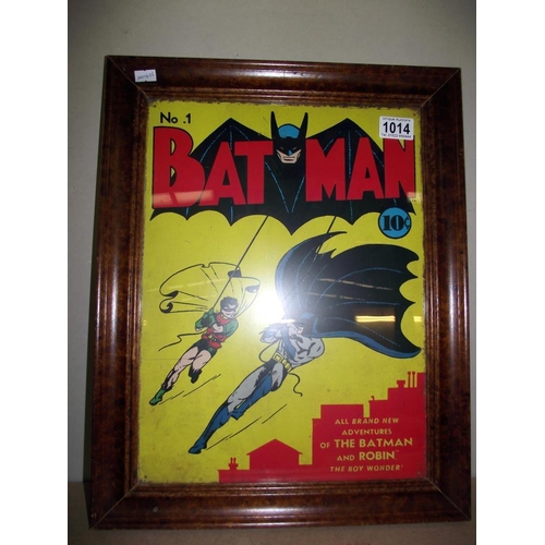 1014 - A framed retro metal sign of Batman no1 comic