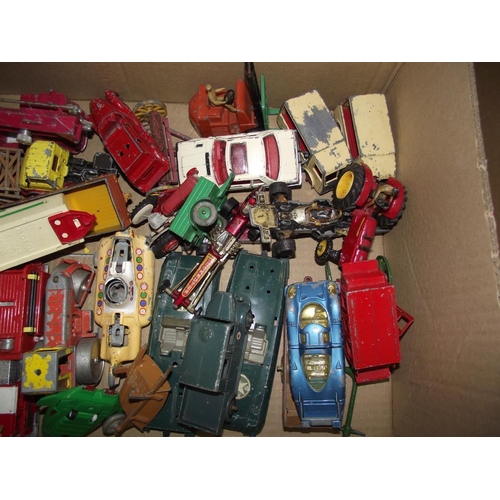 1022 - A large box of play worn Dinky Corgi etc including Yellow Submarine, glider trailer etc