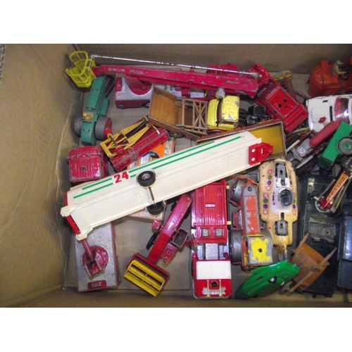 1022 - A large box of play worn Dinky Corgi etc including Yellow Submarine, glider trailer etc