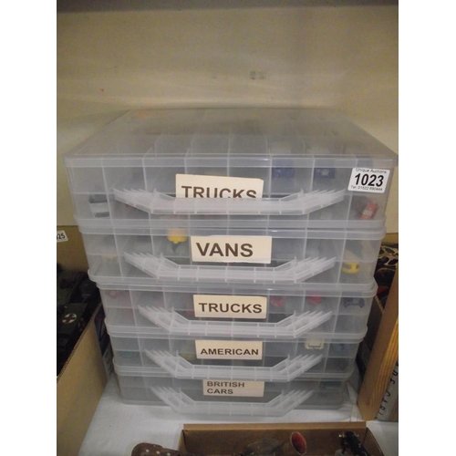 1023 - 5 collectors cases of diecast Lesney vehicles, mostly in good condition