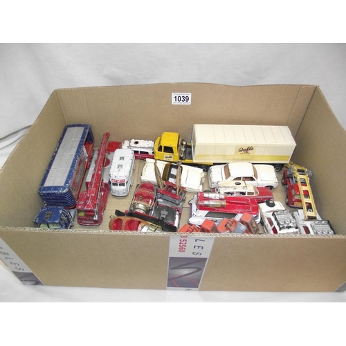 1039 - A large box of mixed Corgi including Karrier mobile shop, Chitty Chitty Bang Bang etc