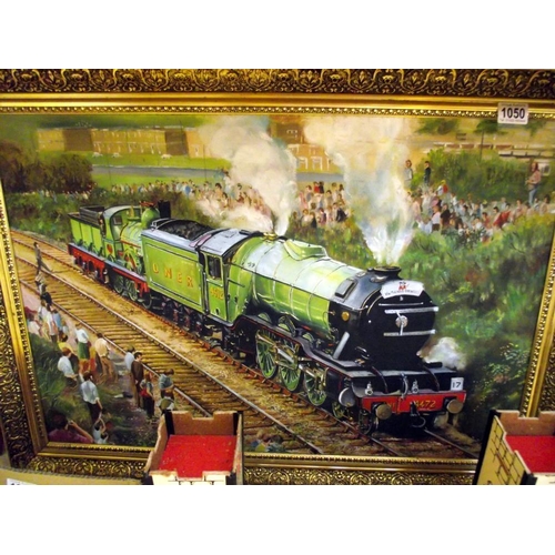 1050 - A large gilt framed oil on board of LNER 4472 The Flying Scotsman COLLECT ONLY