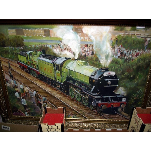 1050 - A large gilt framed oil on board of LNER 4472 The Flying Scotsman COLLECT ONLY