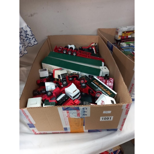 1091 - A large box of Eddie Stobart lorries, cabs and trailers, Corgi etc