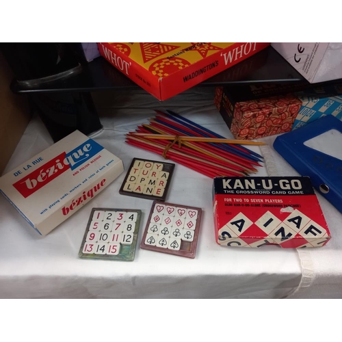 1116 - A good selection of vintage games etc  including chess set, dominoes etc on 2 shelves