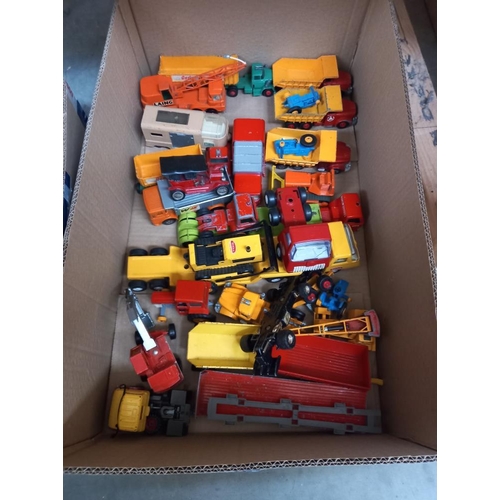 1119 - A large box of Matchbox Kingsize etc, including Tonka low loader and bulldozer