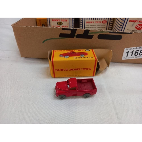 1168 - 5 boxed Dinky toys including Dublo 066, 065, Bedford and Morris, 965 Euclid, 651, 622 military vehic... 