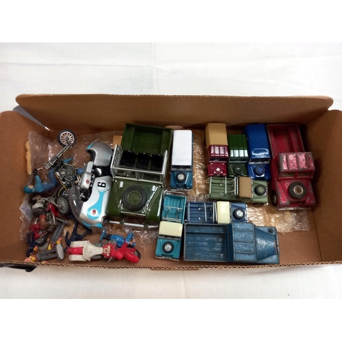 1174 - A box of diecast Landrovers including Corgi, Universal hobbies etc. and a quantity of diecast motorc... 