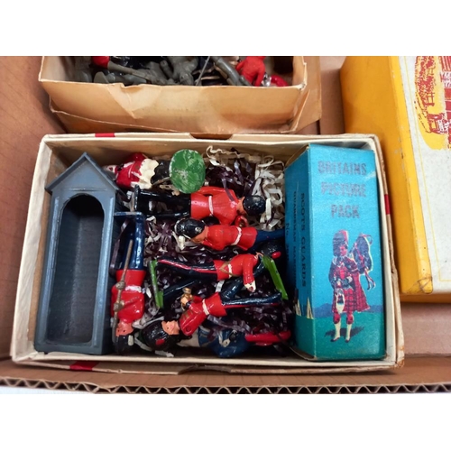 1175 - A box of lead and plastic soldiers including Britain's and boxed FG Taylor farm series windmill