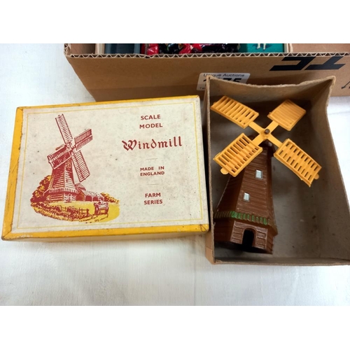 1175 - A box of lead and plastic soldiers including Britain's and boxed FG Taylor farm series windmill