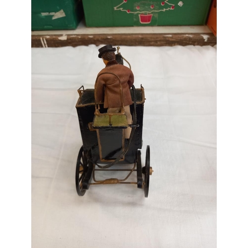 1184 - A vintage scratch built model of a Victorian handsom cab with pottery horse