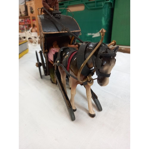 1184 - A vintage scratch built model of a Victorian handsom cab with pottery horse