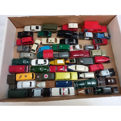 1187 - 2 trays of small scale plastic vehicles by various   makers