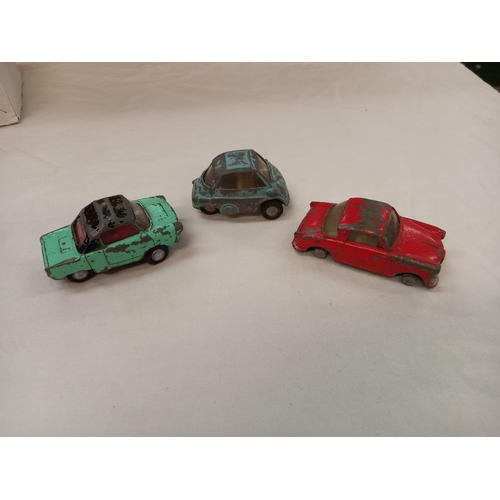 1201 - Tri-ang Spot On unboxed pocket set, BMW Isetta, Goggomobil super and Frisky sport