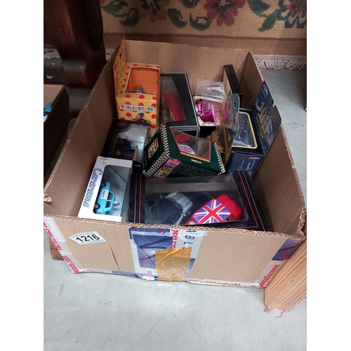 1216 - A box of boxed diecast including Corgi, Lledo, EFE etc