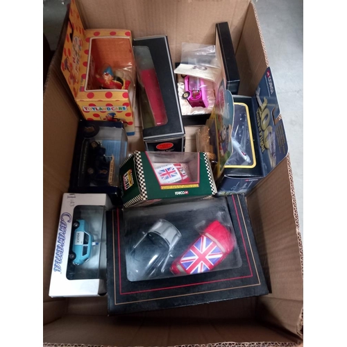 1216 - A box of boxed diecast including Corgi, Lledo, EFE etc