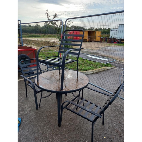 1826 - A glass topped metal outside table and four chairs, COLLECT ONLY.