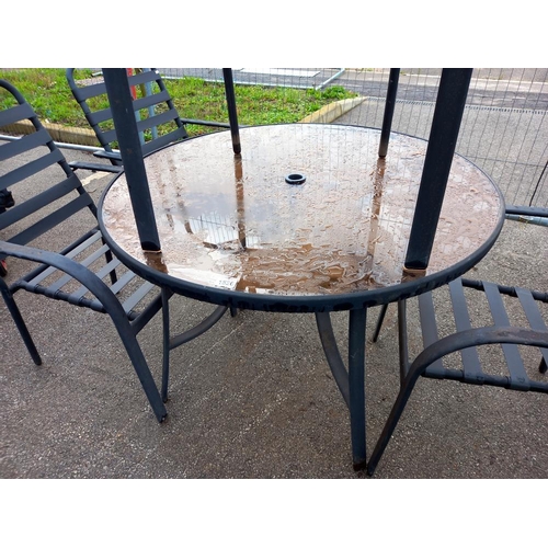 1826 - A glass topped metal outside table and four chairs, COLLECT ONLY.