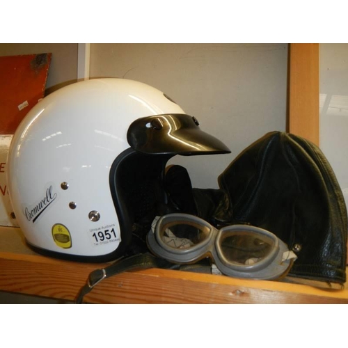 1951 - A classic Cromwell open face helmet, goggles, flying helmet etc., COLLECT ONLY.