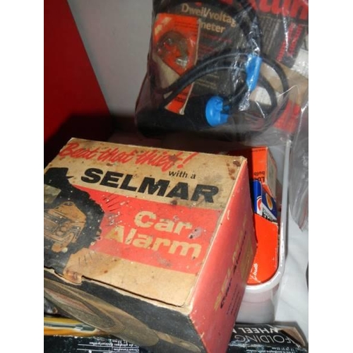 1968 - A small box of light bulbs, Selmar car alarm etc., COLLECT ONLY.