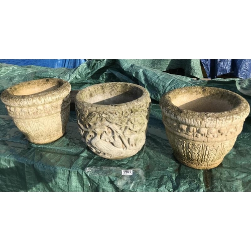 1901 - Three old concreter planters, COLLECT ONLY.