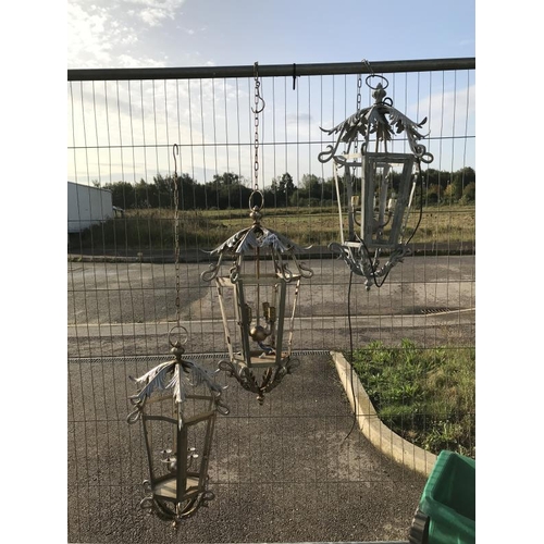 1904 - Three galvanised outdoor lamps, COLLECT ONLY